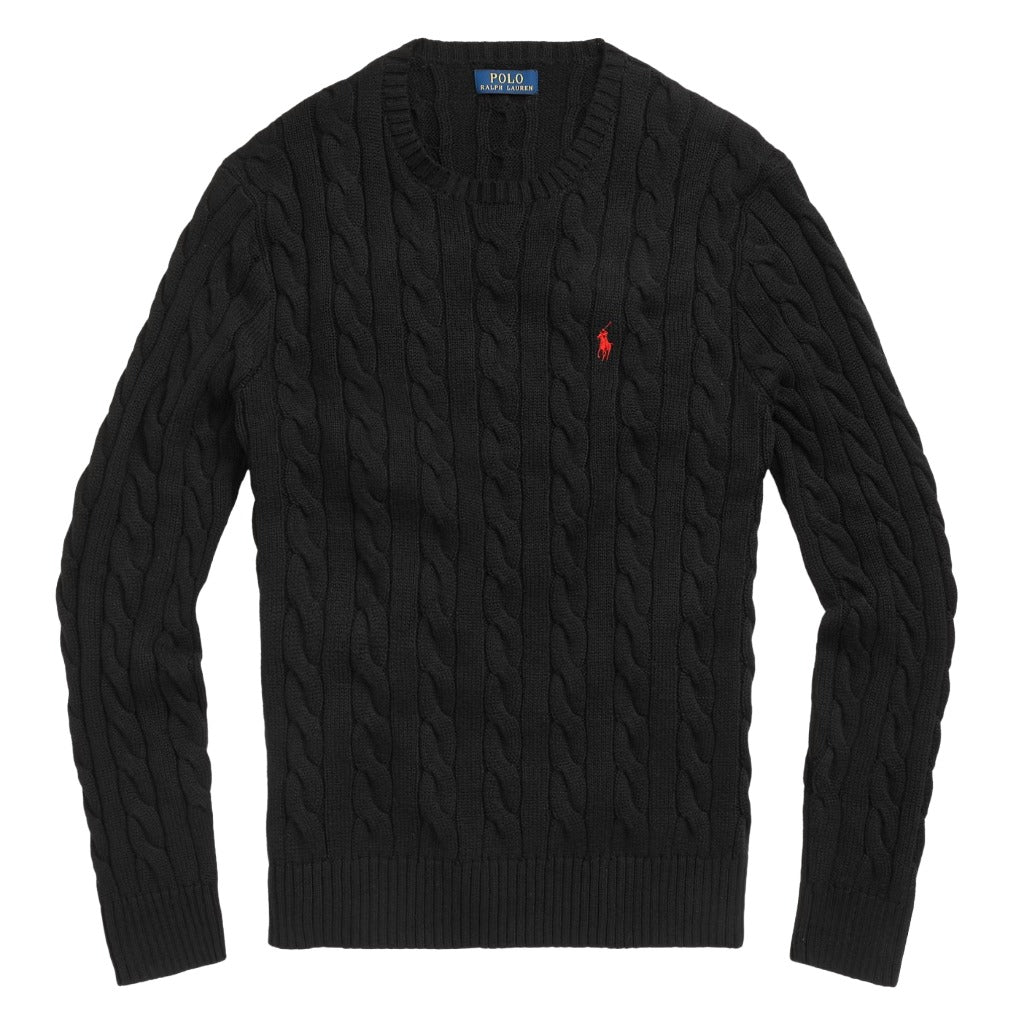 POLO RALPH LAUREN : ケーブルニット コットン セーター (POLO BLACK)