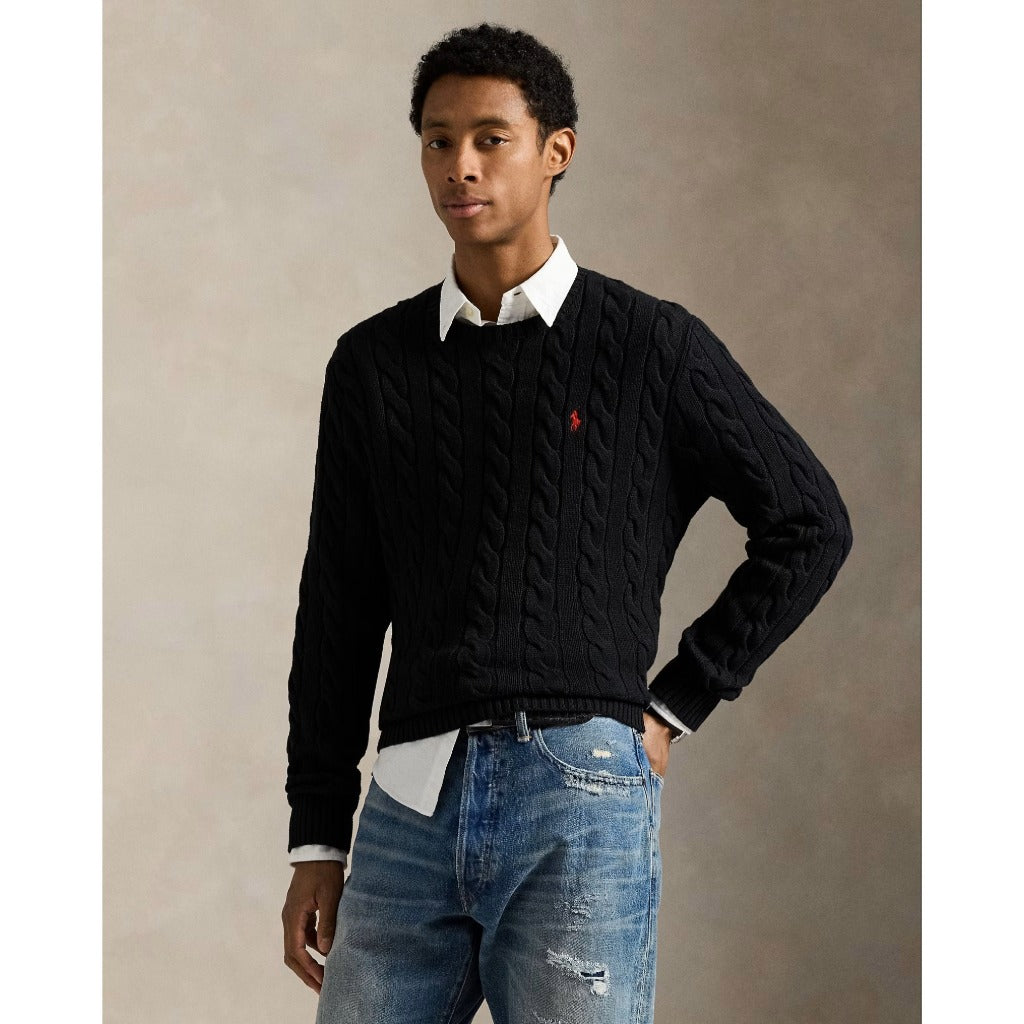 POLO RALPH LAUREN : ケーブルニット コットン セーター (POLO BLACK)