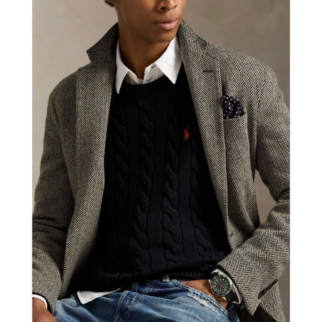 POLO RALPH LAUREN : ケーブルニット コットン セーター (POLO BLACK)