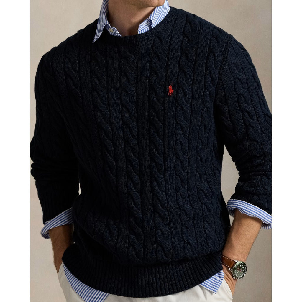 POLO RALPH LAUREN : ケーブルニット コットン セーター (HUNTER NAVY)