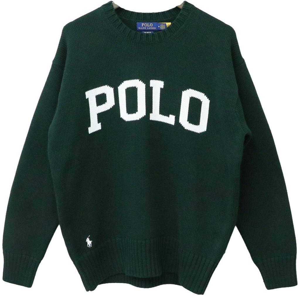 POLO RALPH LAUREN : BIG FIT 5GG COTTON CREW NECK GRAPHIC SWEATER (COLLEGE GREEN)
