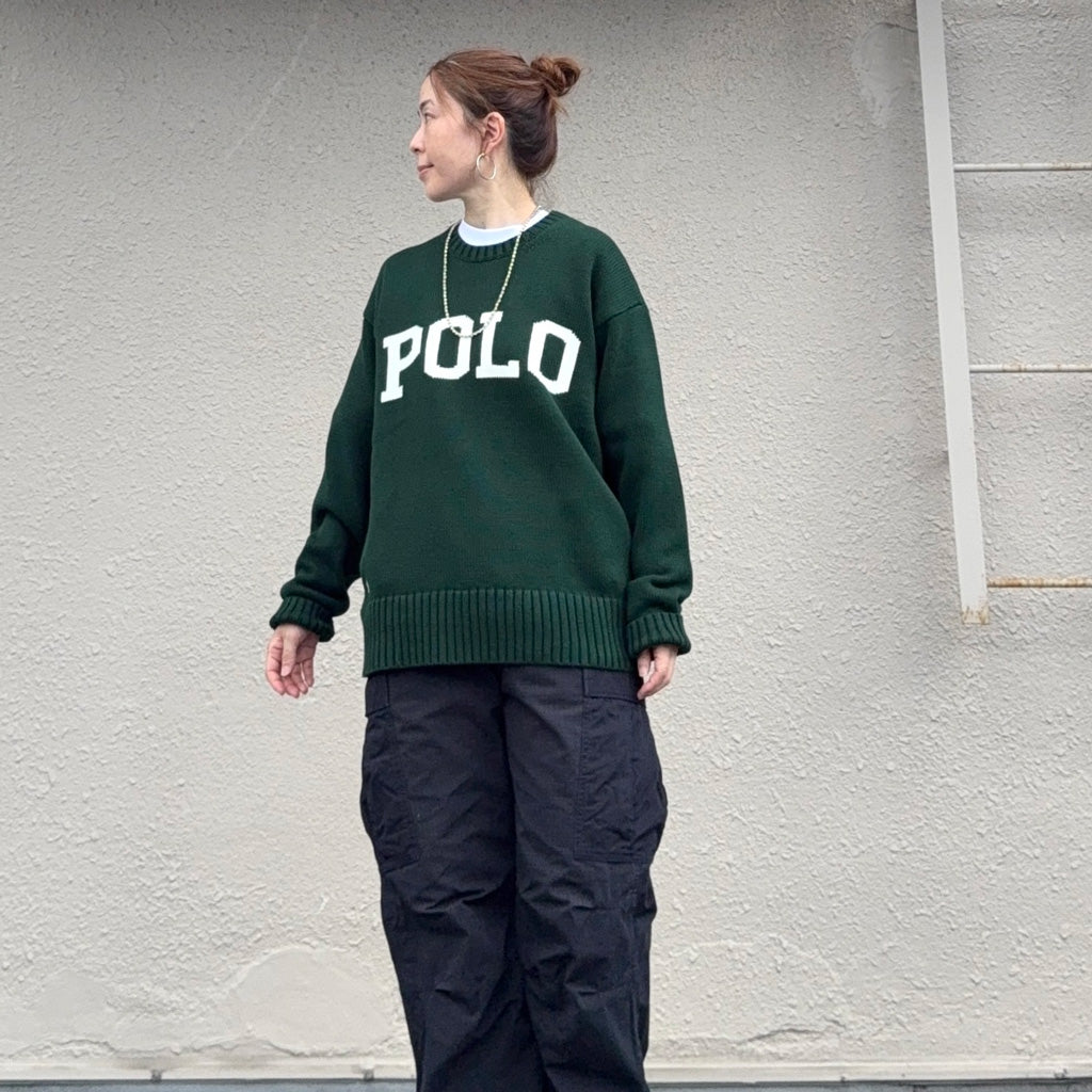 POLO RALPH LAUREN : BIG FIT 5GG COTTON CREW NECK GRAPHIC SWEATER (COLLEGE GREEN)