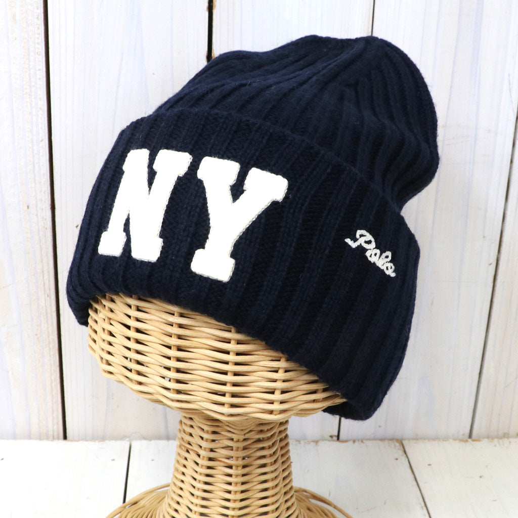 POLO RALPH LAUREN : NY PATCH RIBKNIT WOOL BEANIE (NAVY)