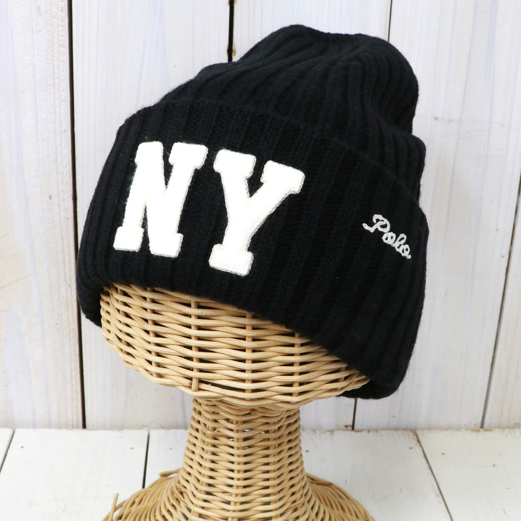 POLO RALPH LAUREN : NY PATCH RIBKNIT WOOL BEANIE (BLACK)