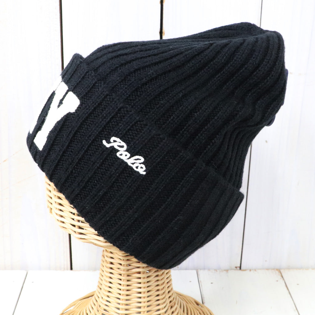 POLO RALPH LAUREN : NY PATCH RIBKNIT WOOL BEANIE (BLACK)