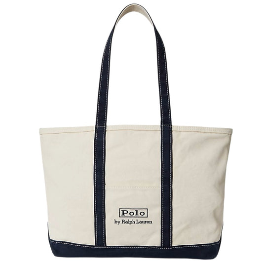 POLO RALPH LAUREN : ロゴ キャンバス ミディアム トート (CREAM/NAVY)