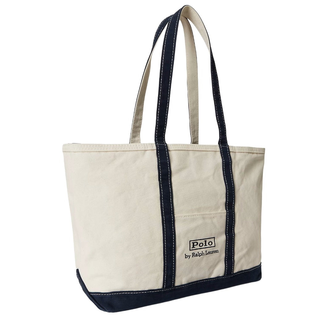 POLO RALPH LAUREN : ロゴ キャンバス ミディアム トート (CREAM/NAVY)
