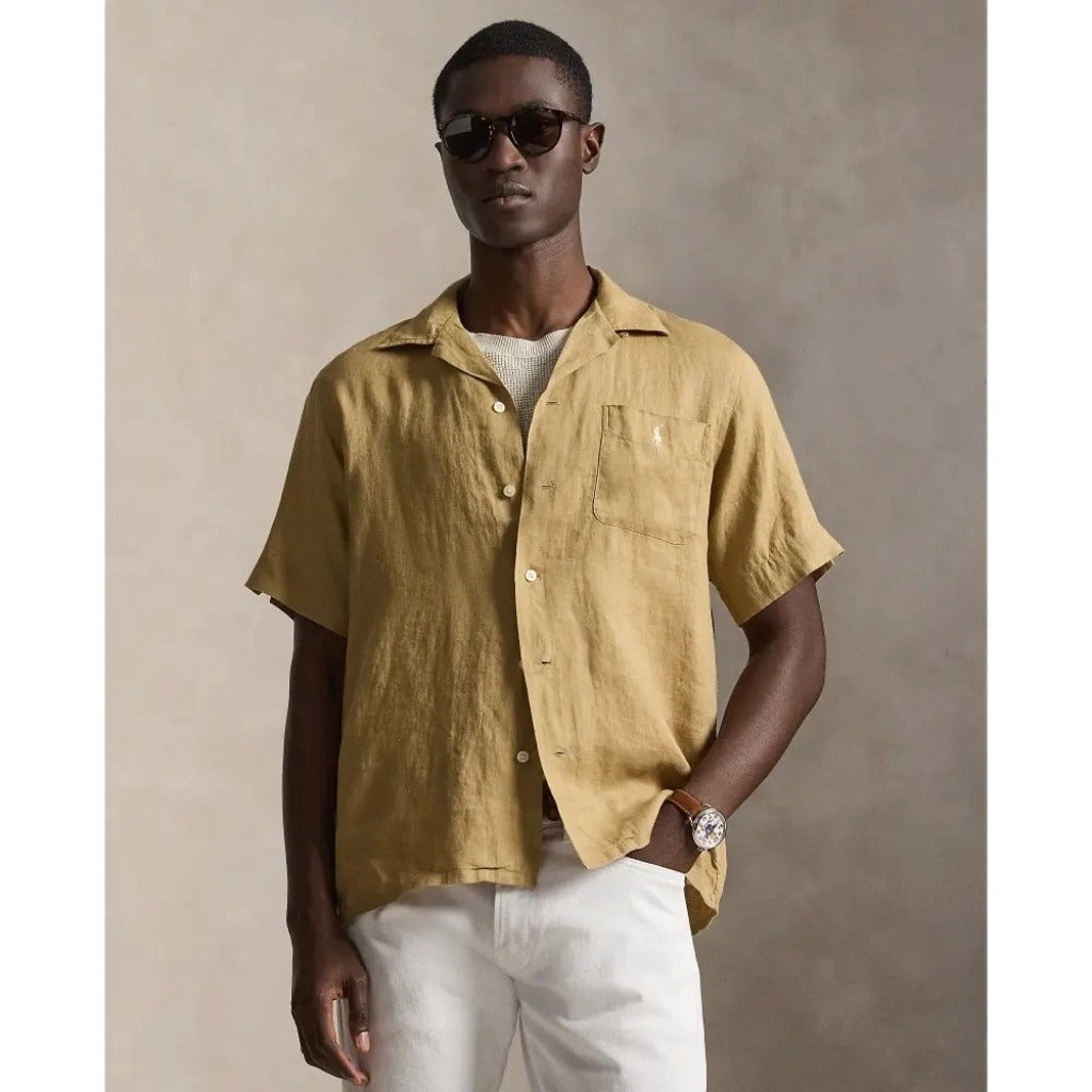 POLO RALPH LAUREN : クラシックフィット リネン キャンプシャツ (CAFE TAN)