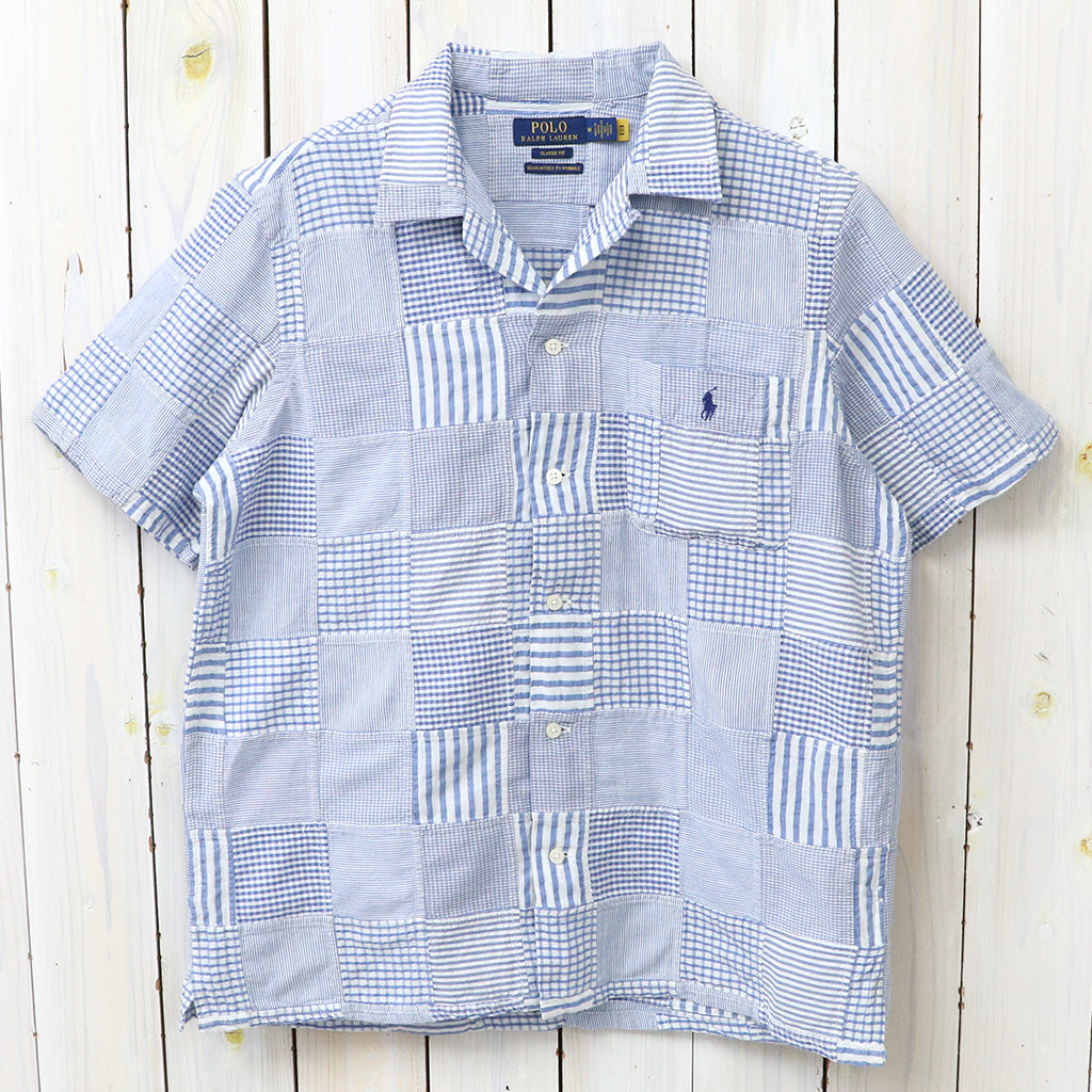 POLO RALPH LAUREN : クラシックフィット パッチワーク シアサッカー シャツ (BLUE)