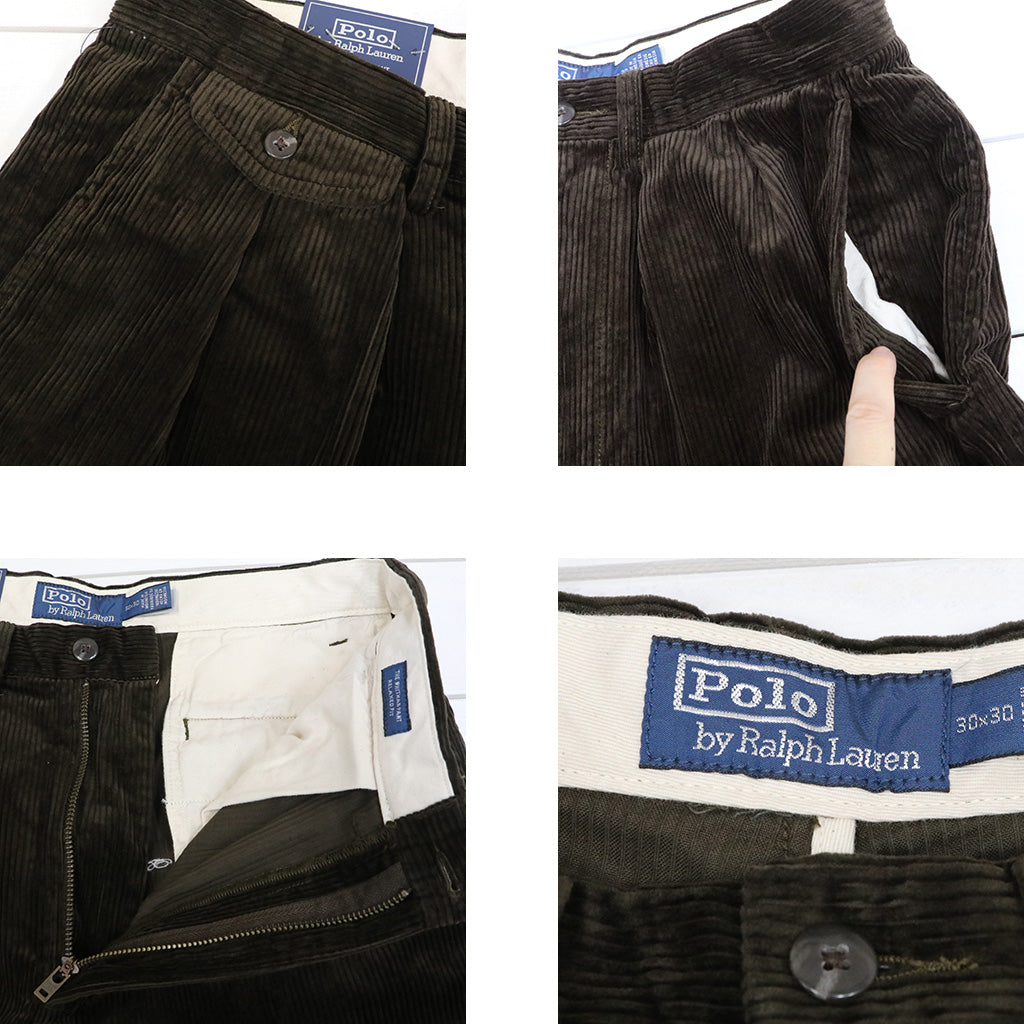 POLO RALPH LAUREN : RELAXED FIT CORDUROY WHITMAN CHINO PLEATED PANTS (DARK BEECH)