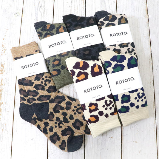 ROTOTO : PILE LEOPARD CREW SOCKS