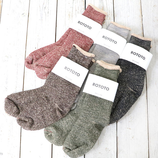 ROTOTO : DOUBLE FACE CREW SOCKS “MERINOWOOL & BROWN OG”