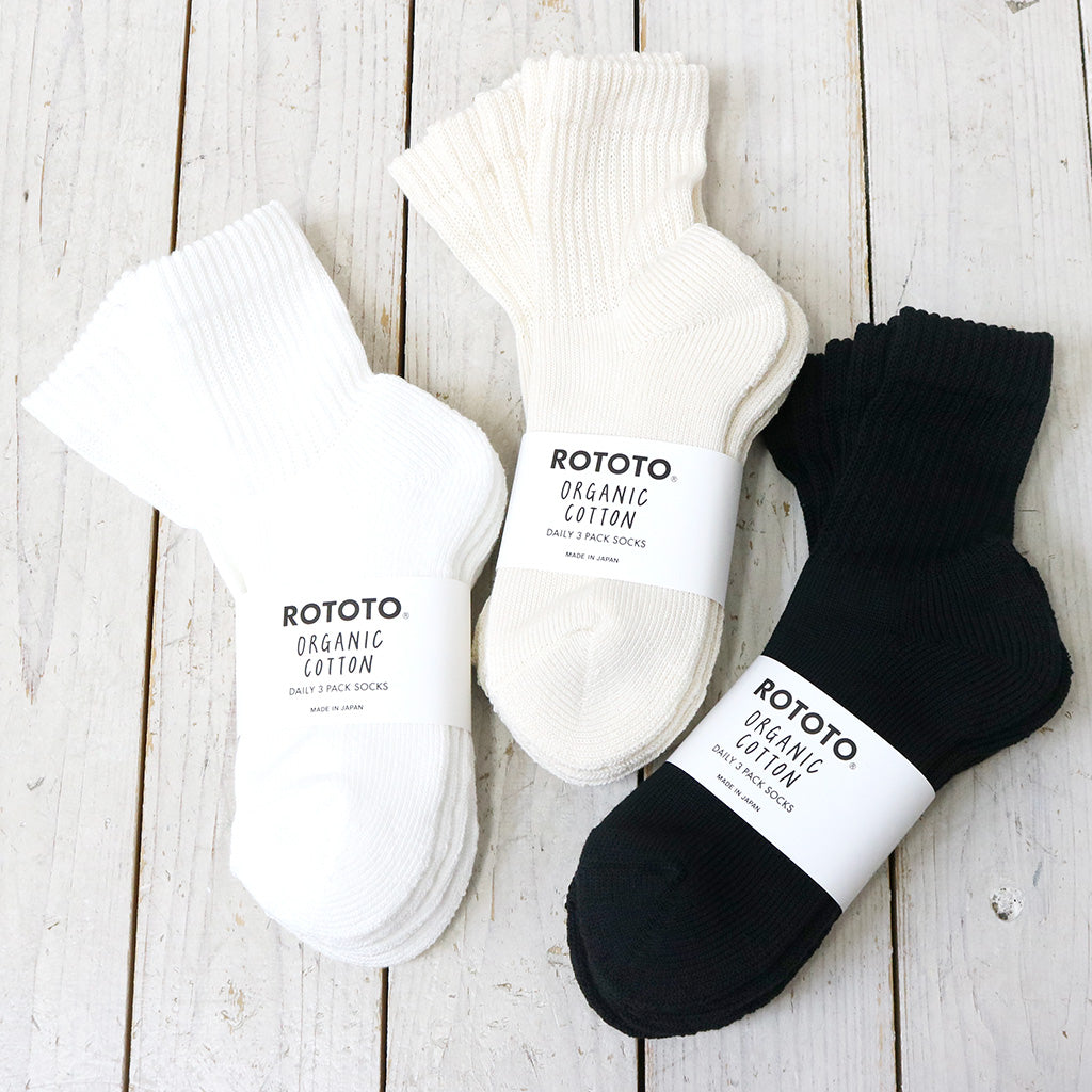 ROTOTO : ORGANIC DAILY 3 PACK MINI CREW SOCKS