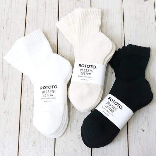 ROTOTO : ORGANIC DAILY 3 PACK MINI CREW SOCKS