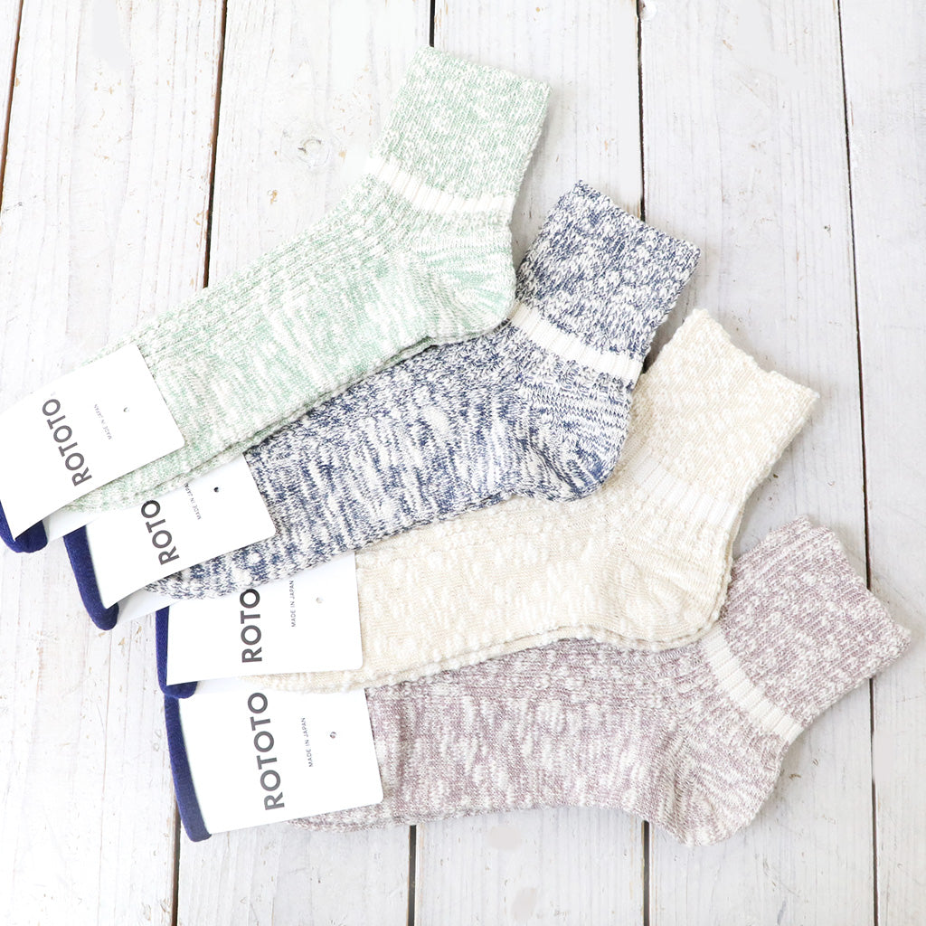 ROTOTO : OG COTTON SLUB STRIPE ANKLE SOCKS