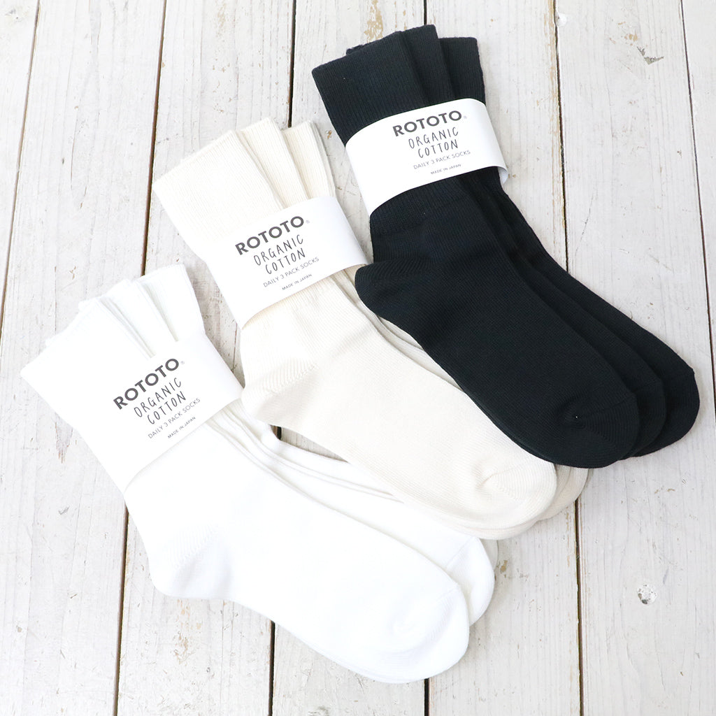ROTOTO : ORGANIC DAILY 3 PACK RIBBED CREW SOCKS
