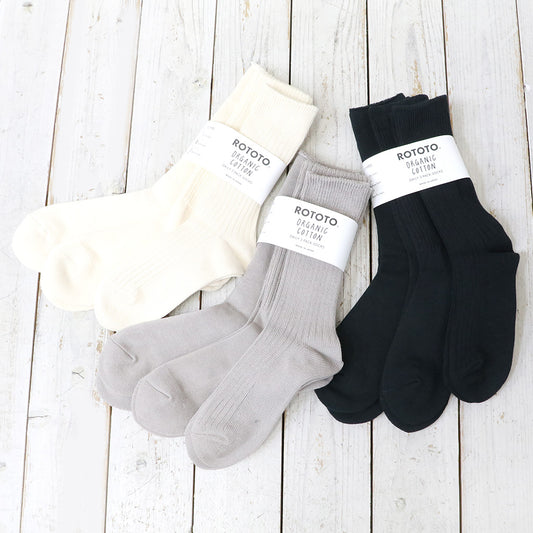ROTOTO : ORGANIC DAILY 3 PACK CREW SOCKS (R1123)