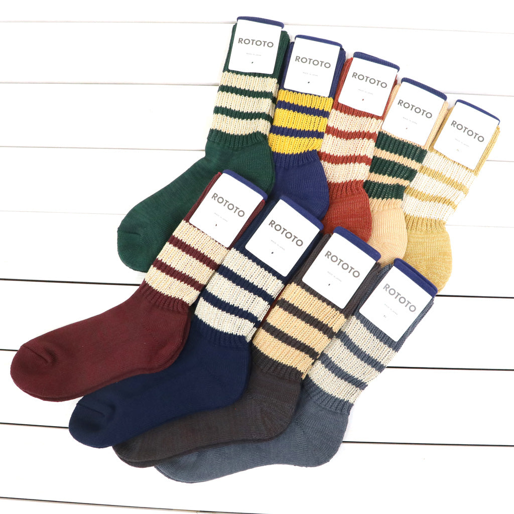 ROTOTO : COARSE RIBBED CREW SOCKS “COLLEGE COLORS” (R1255-CC)