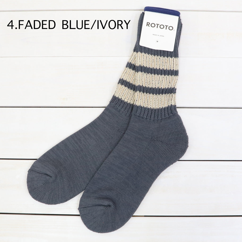 ROTOTO : COARSE RIBBED CREW SOCKS “COLLEGE COLORS” (R1255-CC)