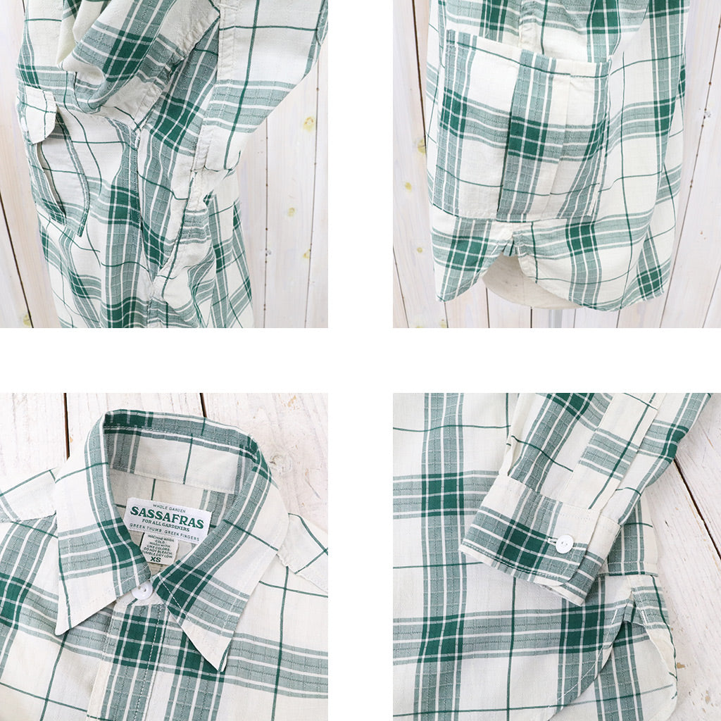 SASSAFRAS『BOTANICAL SCOUT SHIRT(DOBBY TARTAN CHECK)』(WHITE)