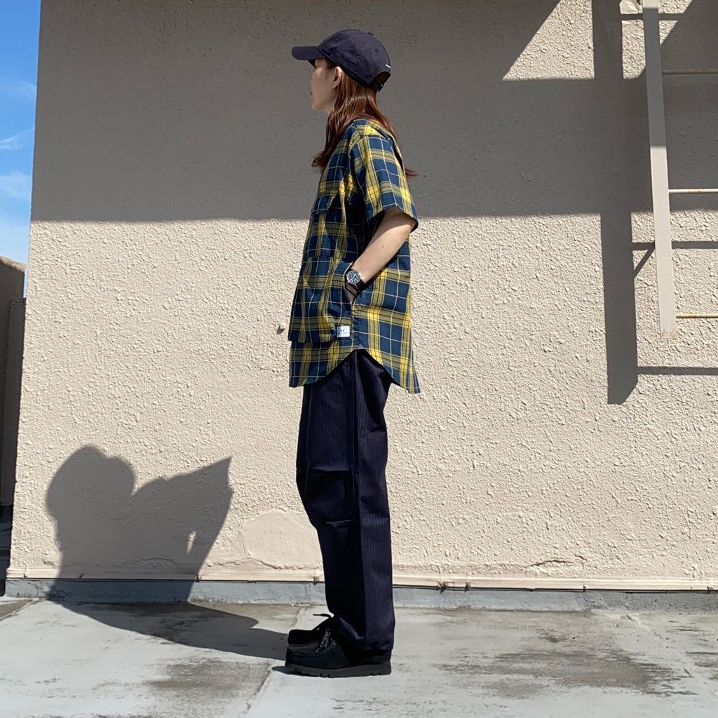 SASSAFRAS『DIGS CREW HALF 1/2(DOBBY TARTAN CHECK)』(NAVY)