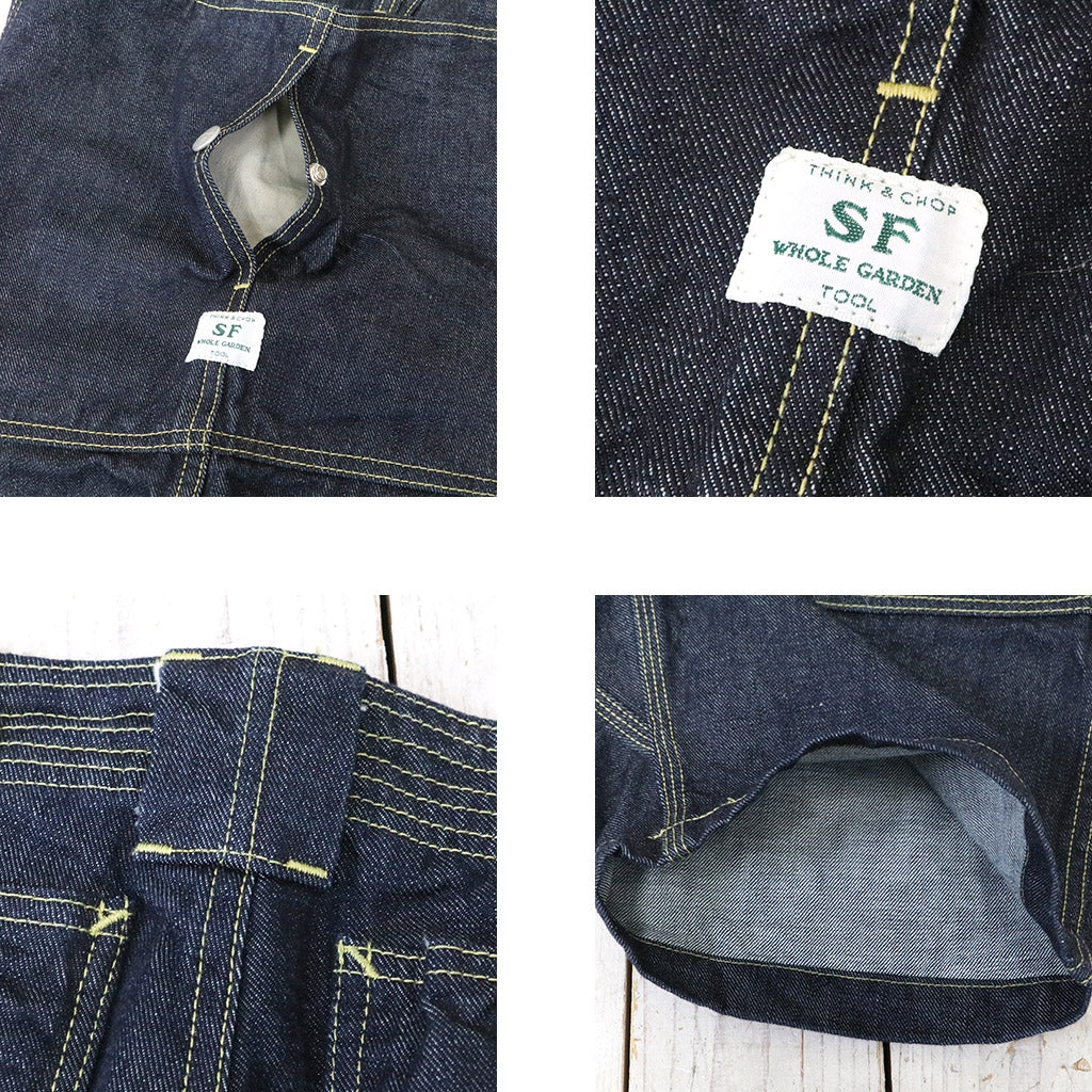 SASSAFRAS『FALL LEAF SPRAYER PANTS 1/2(13.5oz DENIM)』(INDIGO)