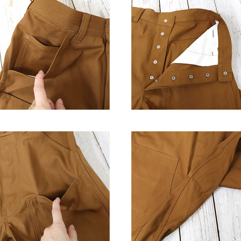 SASSAFRAS『W SPRAYER 5 PANTS(SELVEDGE DUCK)』(BROWN)