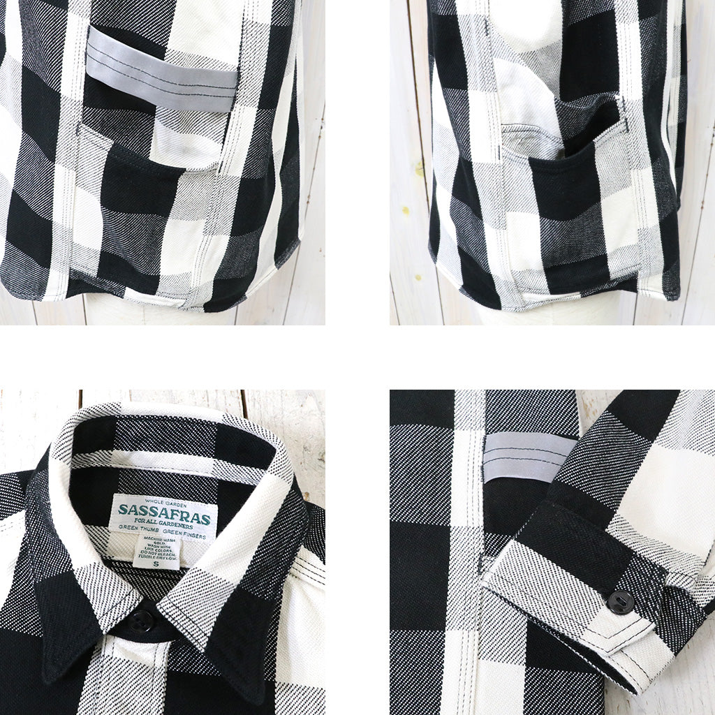 SASSAFRAS『GARDENER SHIRT(CLASSIC FLANNEL)』(WHITE/BLACK)