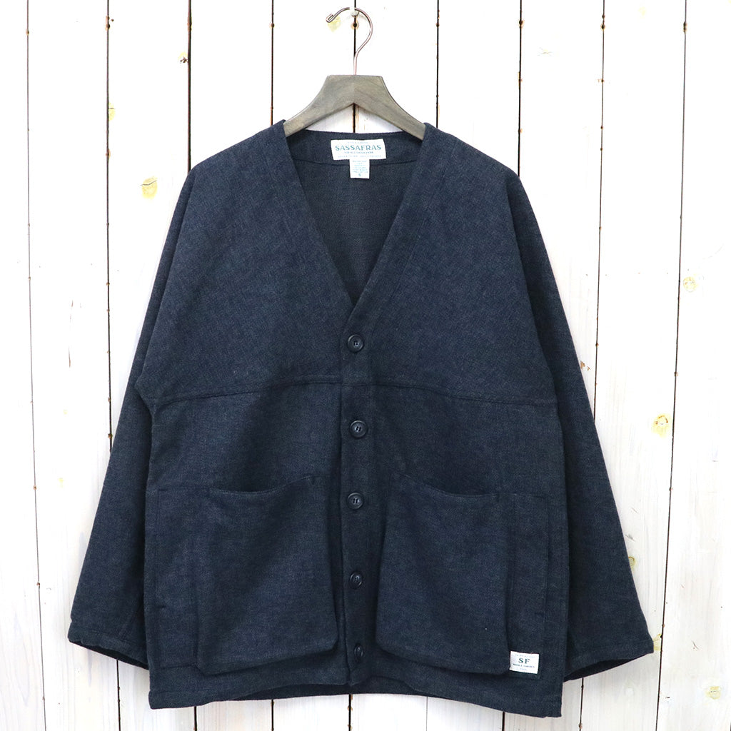 SASSAFRAS『DIGS CREW CARDE JACKET(TWEEDY COTTON)』(NAVY) – Reggieshop