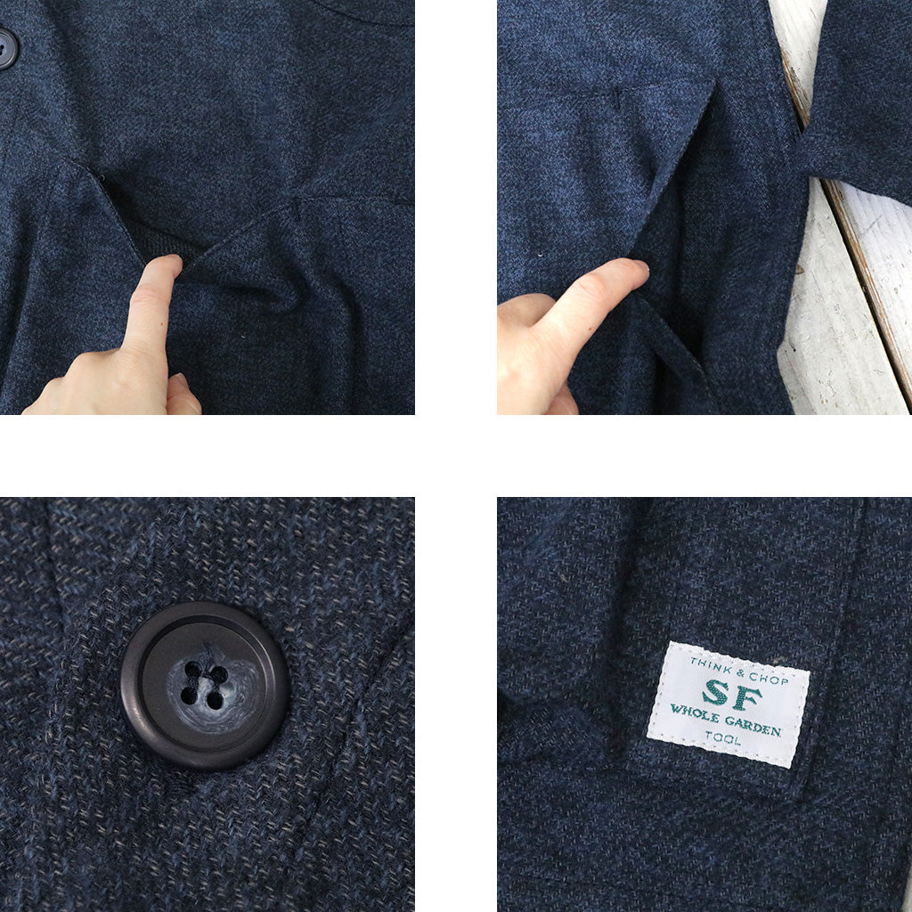 SASSAFRAS『DIGS CREW CARDE JACKET(TWEEDY COTTON)』(NAVY)