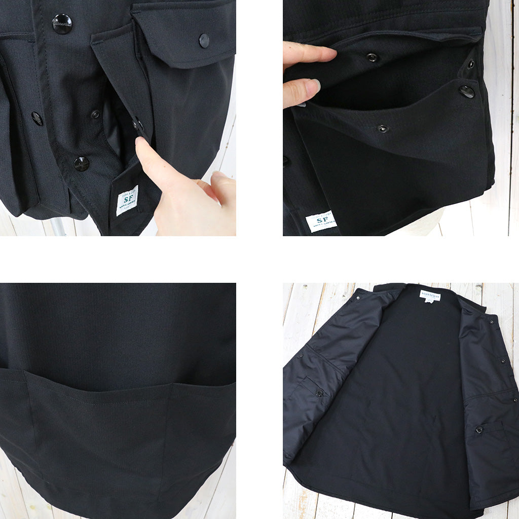SASSAFRAS『CULTIVATOR VEST(WOOL LIKE TROPICAL)』(BLACK)