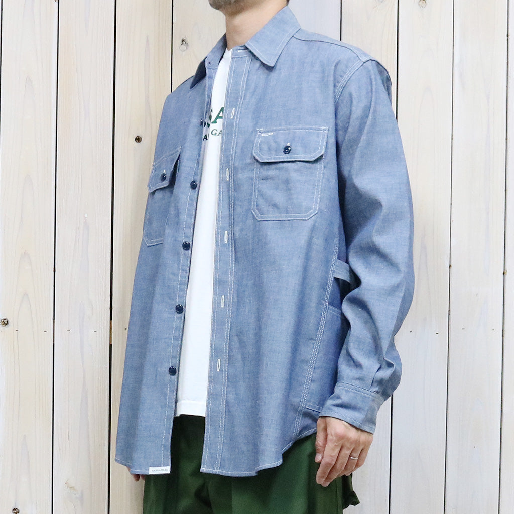 SASSAFRAS『GARDENER SHIRT(5oz CHAMBRAY)』(BLUE)