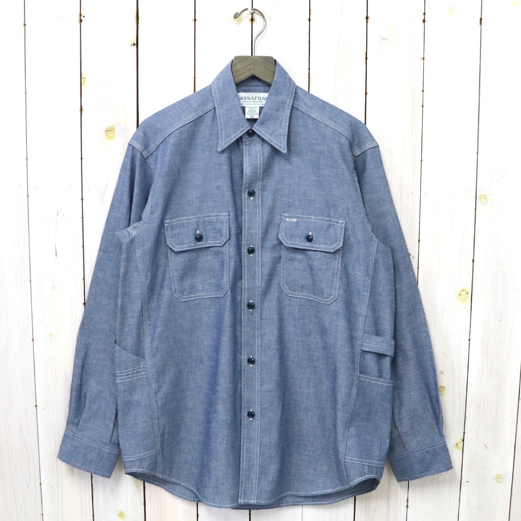 SASSAFRAS『GARDENER SHIRT(5oz CHAMBRAY)』(BLUE)