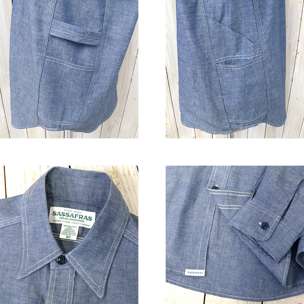 SASSAFRAS『GARDENER SHIRT(5oz CHAMBRAY)』(BLUE)