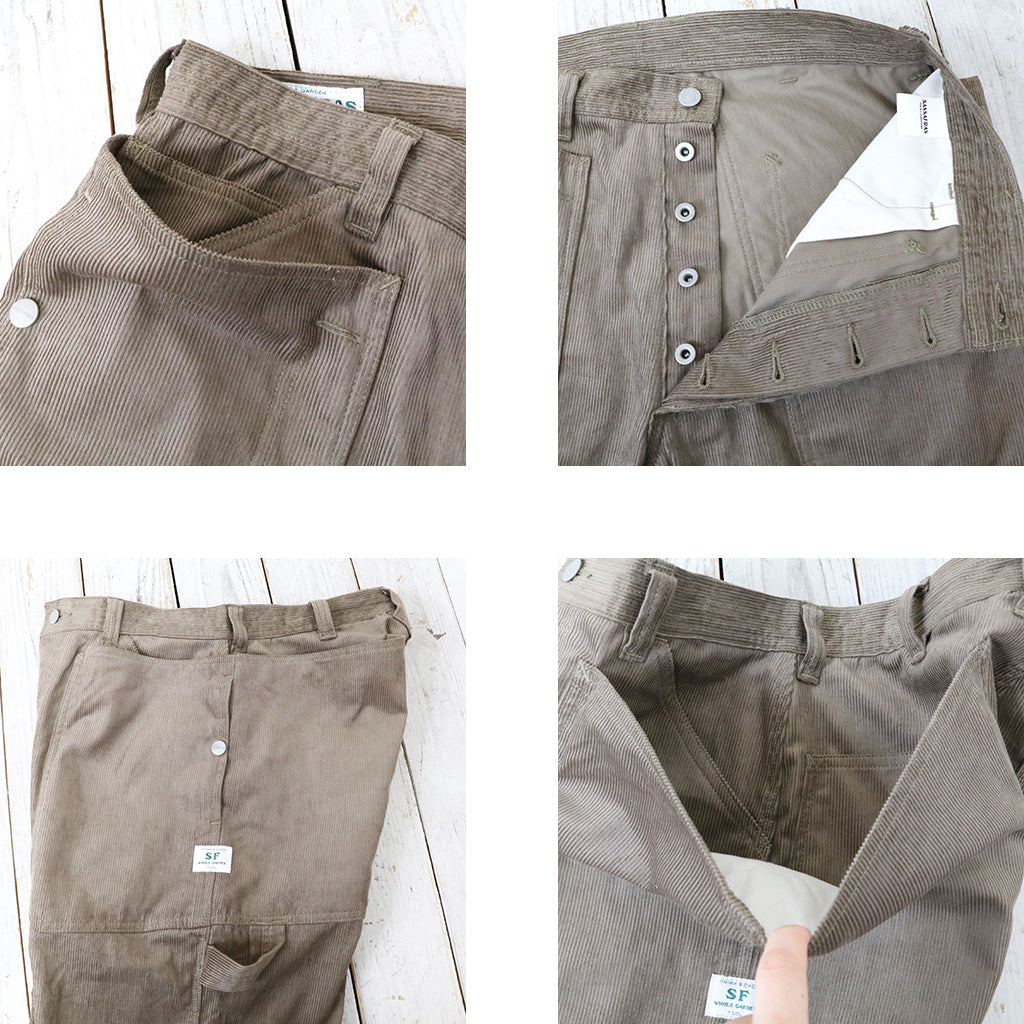 SASSAFRAS『FALL LEAF GARDENER PANTS 4/5(12W ORGANIC CORDUROY)』(BROWN)