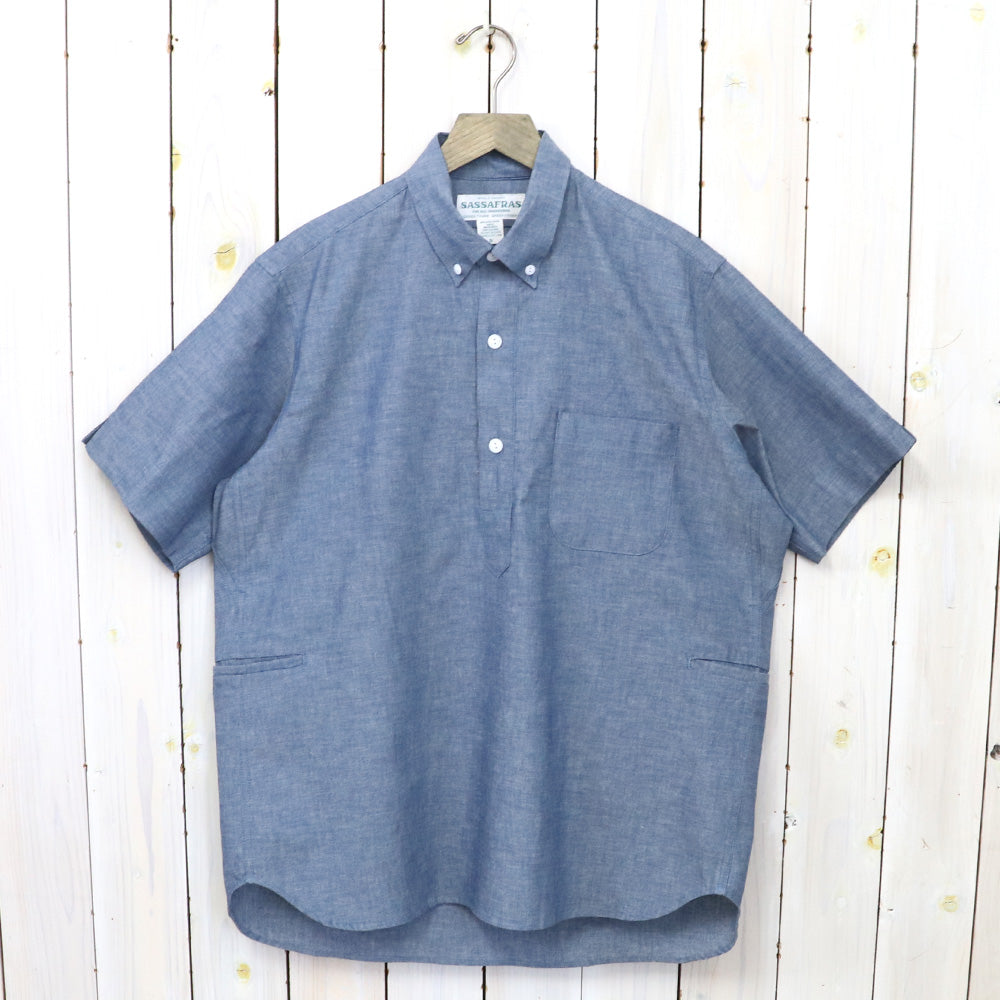SASSAFRAS『WHEEL BARROW SHELL SHIRT 1/2(5oz CHAMBRAY)』(BLUE)