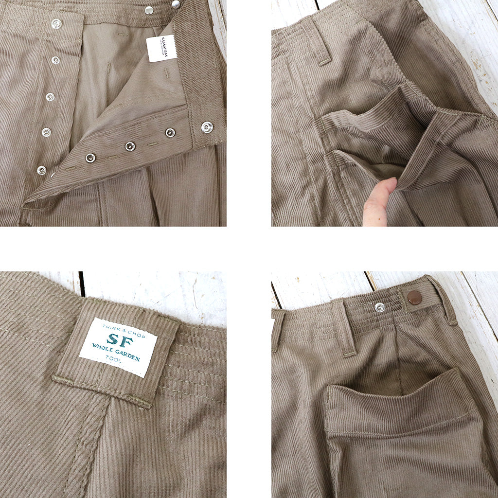 SASSAFRAS『OVERGROWN FATIGUE PANTS 1/2(12oz ORGANIC CORDUROY)』(BROWN)
