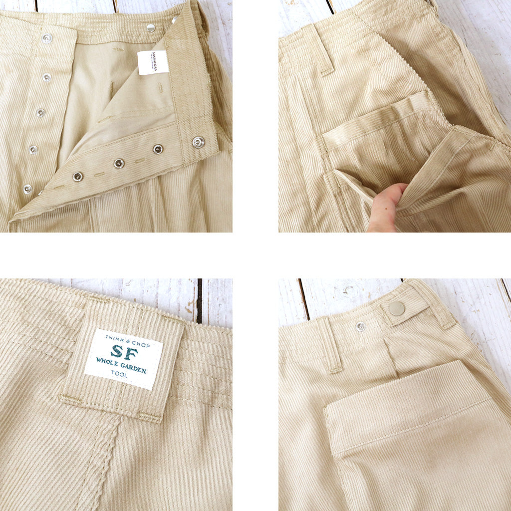 SASSAFRAS『OVERGROWN FATIGUE PANTS 1/2(12oz ORGANIC CORDUROY)』(BEIGE)
