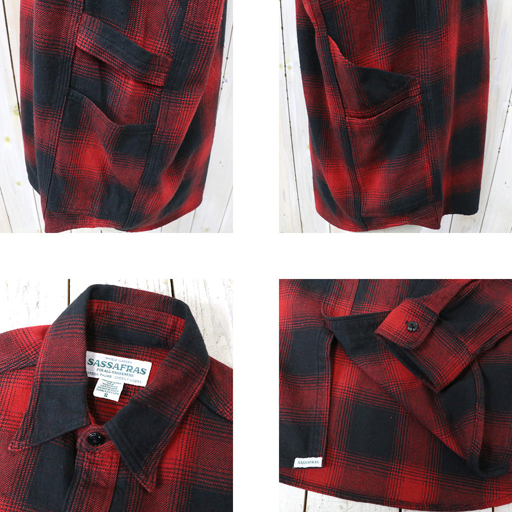 SASSAFRAS『GARDENER SHIRT(OMBRE CHECK)』(RED)