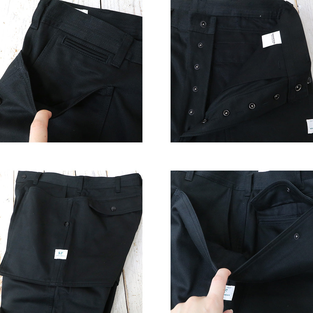 SASSAFRAS『CULTIVATOR PANTS(MILITARY SATIN)』(BLACK)