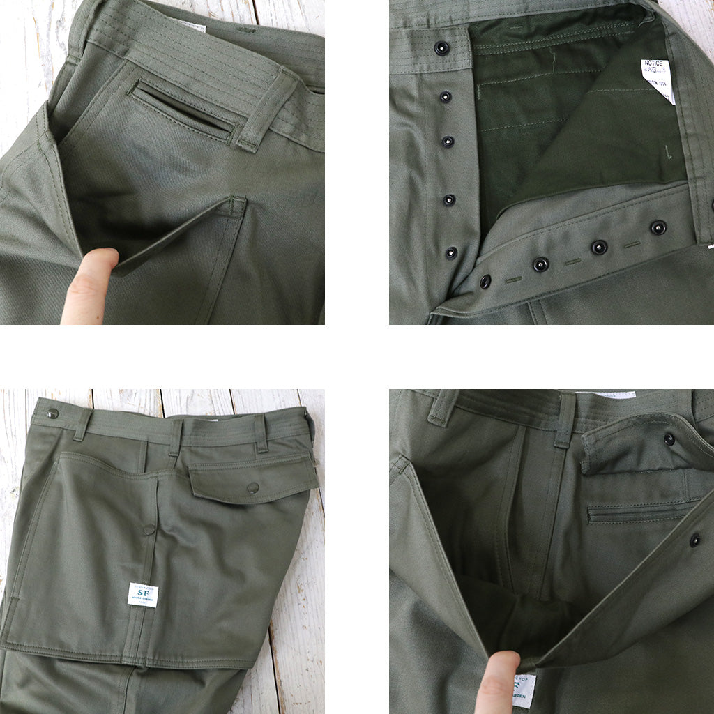 SASSAFRAS『CULTIVATOR PANTS(MILITARY SATIN)』(OLIVE)