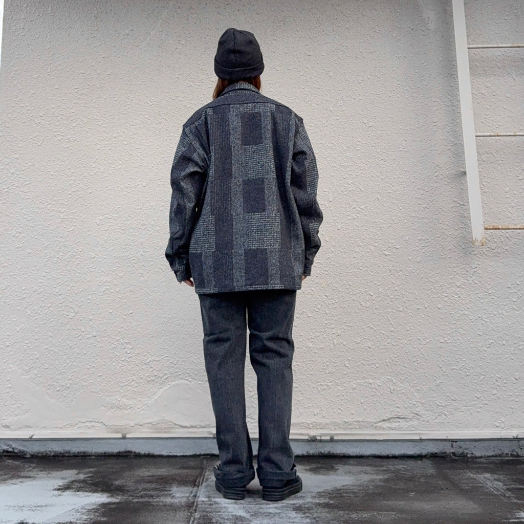 SASSAFRAS『DIGS CREW HALF(COTTON TWEED PATCH CHECK)』(CHARCOAL)