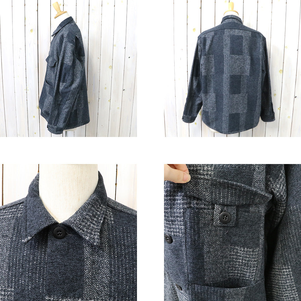 SASSAFRAS『DIGS CREW HALF(COTTON TWEED PATCH CHECK)』(CHARCOAL)