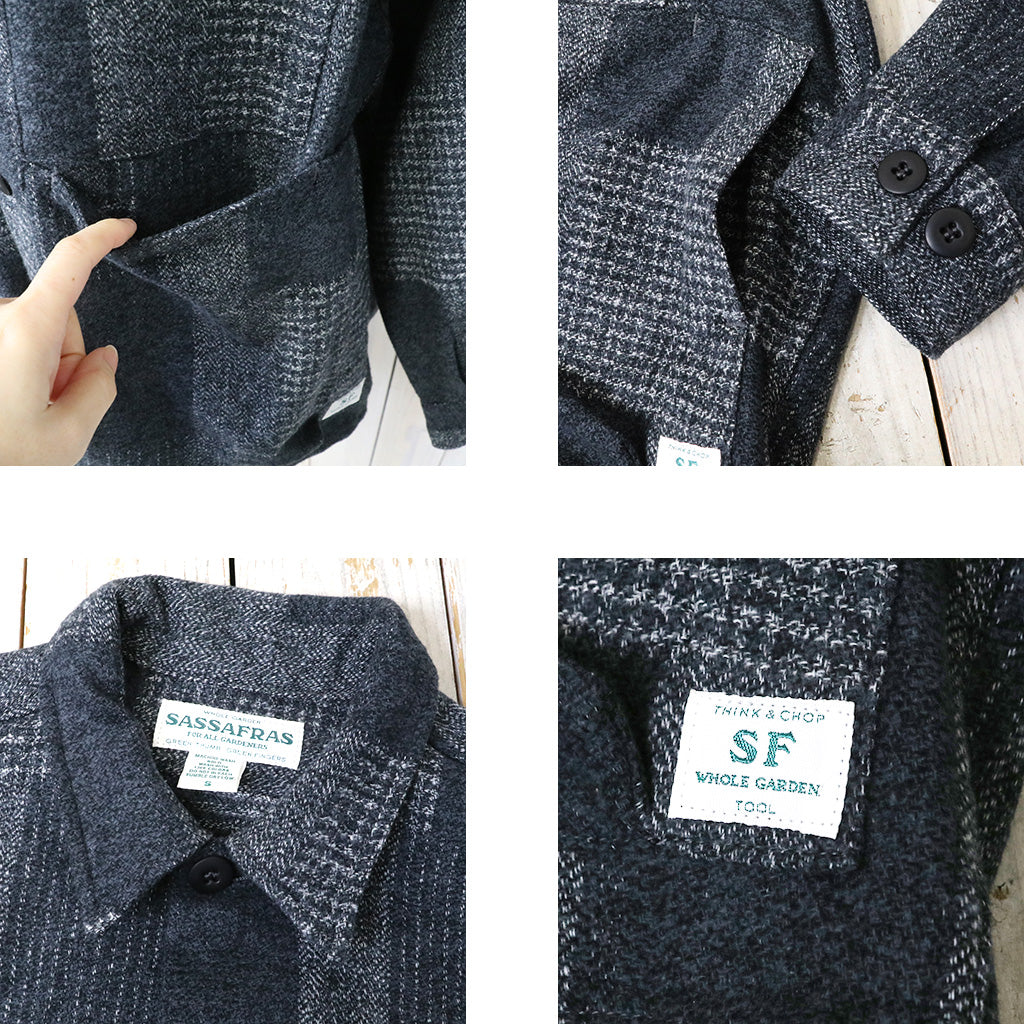 SASSAFRAS『DIGS CREW HALF(COTTON TWEED PATCH CHECK)』(CHARCOAL)