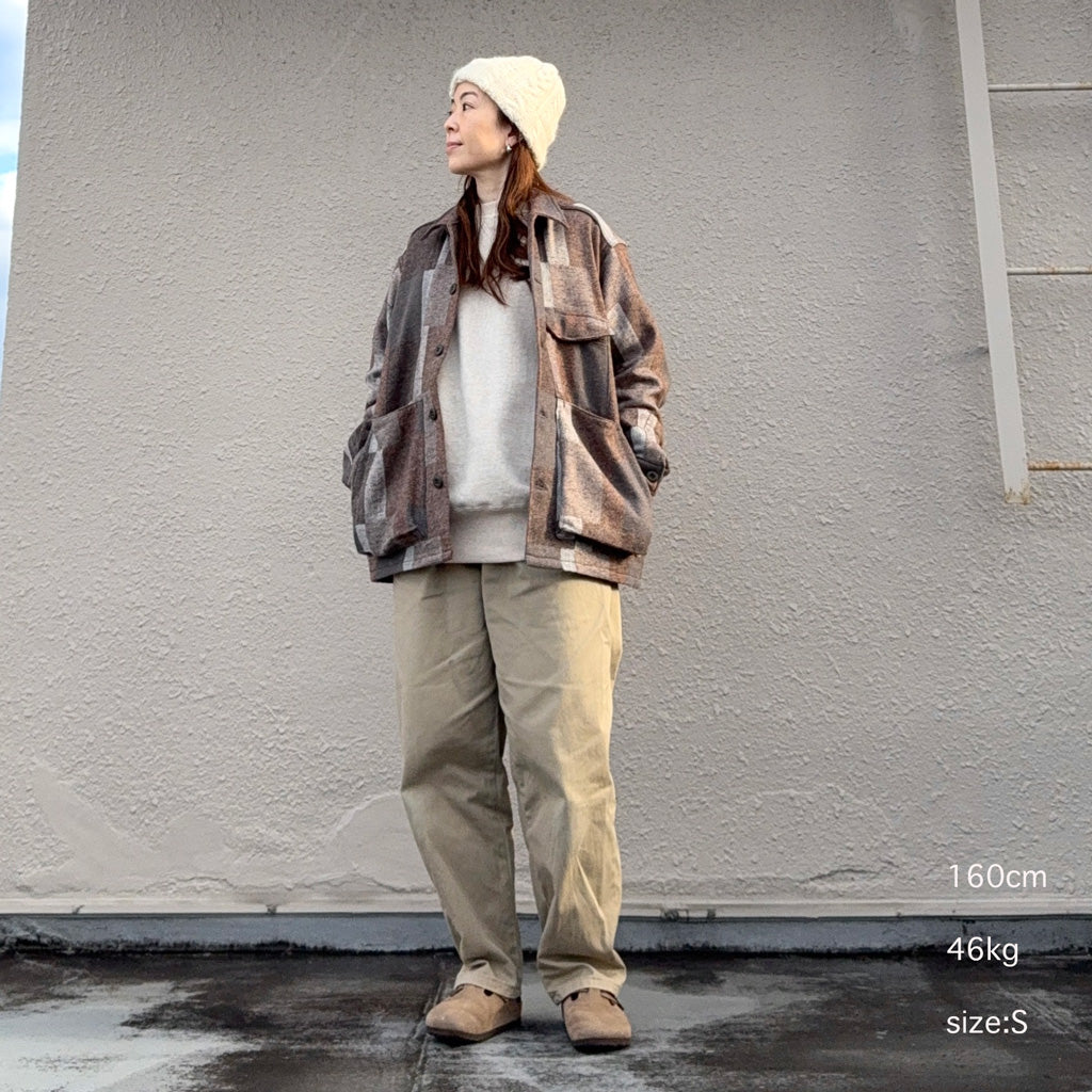 SASSAFRAS『DIGS CREW HALF(COTTON TWEED PATCH CHECK)』(BEIGE/BROWN)