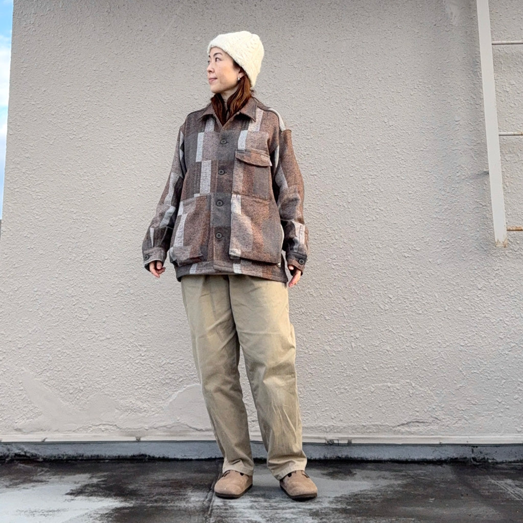 SASSAFRAS『DIGS CREW HALF(COTTON TWEED PATCH CHECK)』(BEIGE/BROWN)