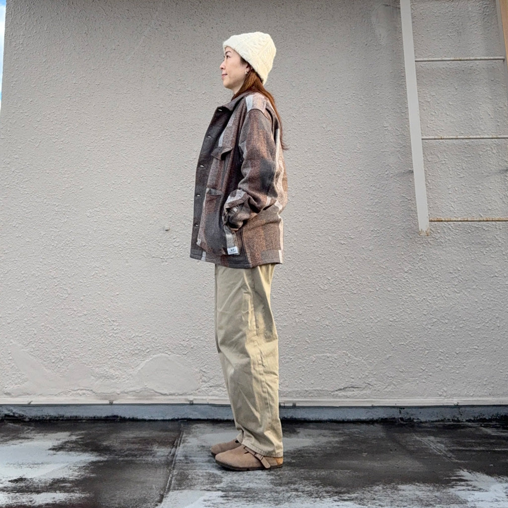 SASSAFRAS『DIGS CREW HALF(COTTON TWEED PATCH CHECK)』(BEIGE/BROWN)