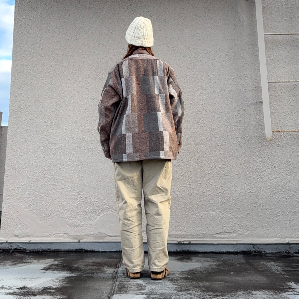 SASSAFRAS『DIGS CREW HALF(COTTON TWEED PATCH CHECK)』(BEIGE/BROWN)