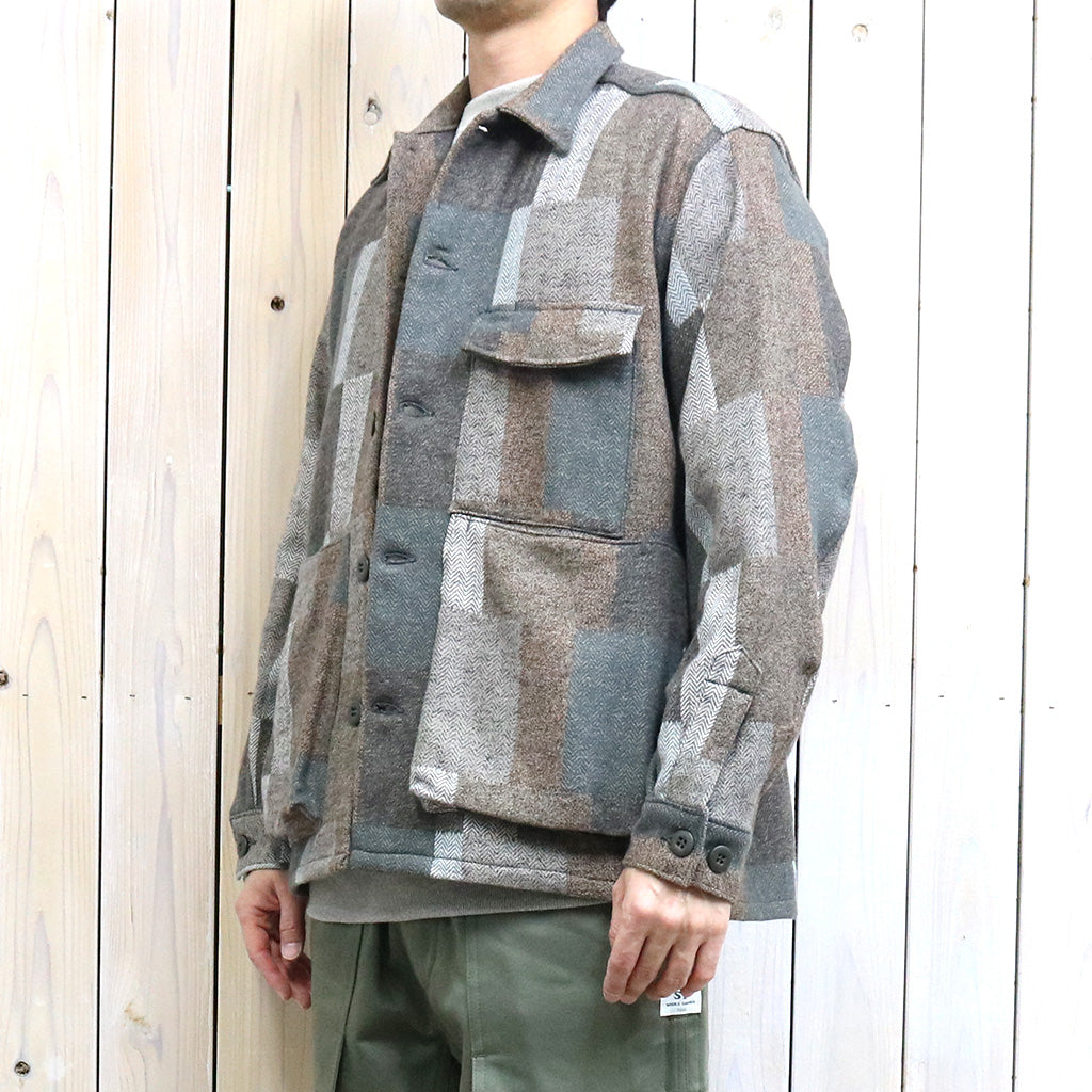 SASSAFRAS『DIGS CREW HALF(COTTON TWEED PATCH CHECK)』(BEIGE/BROWN)