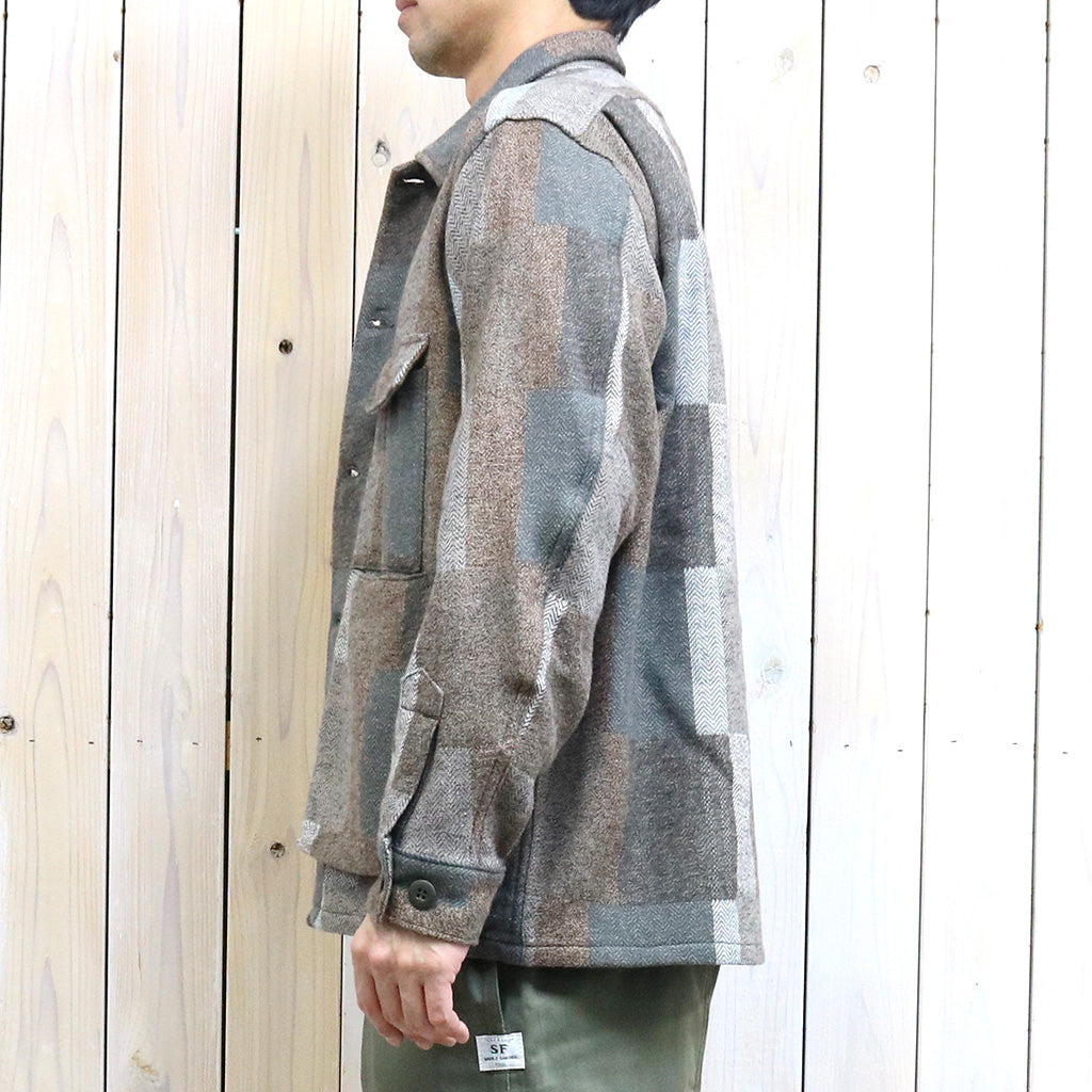 SASSAFRAS『DIGS CREW HALF(COTTON TWEED PATCH CHECK)』(BEIGE/BROWN)